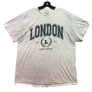 London Shirt‎ Mens Large White Spell Out Preppy Academia Everyday Athleisure